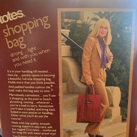 Vintage 1982 totes Shopping Bag Water Resistant Reusable Zips Small Travel - Picture 3 of 8
